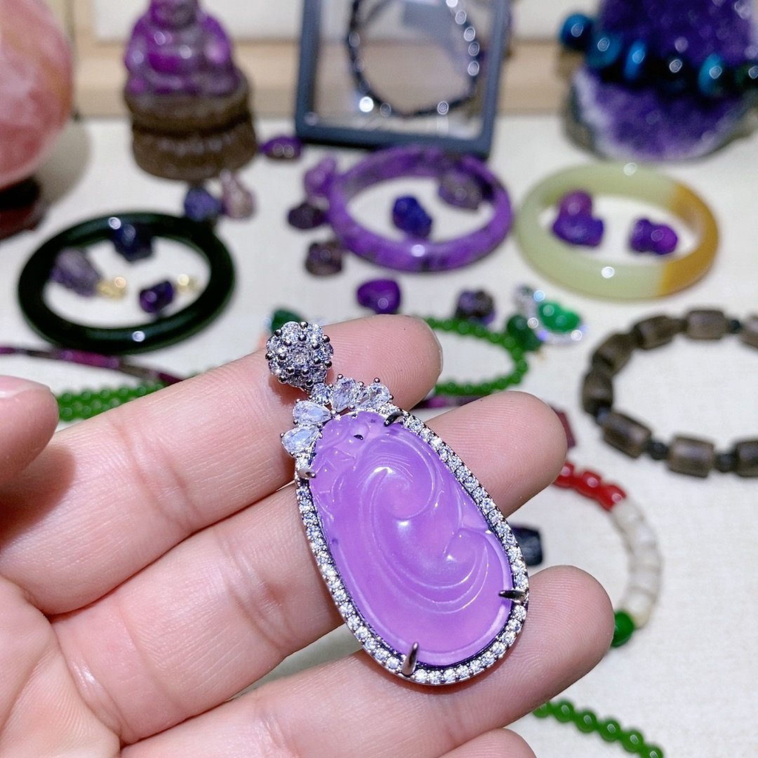 钨合金石英石吊坠 时尚饰品紫色如意吊坠蓝采和工艺品