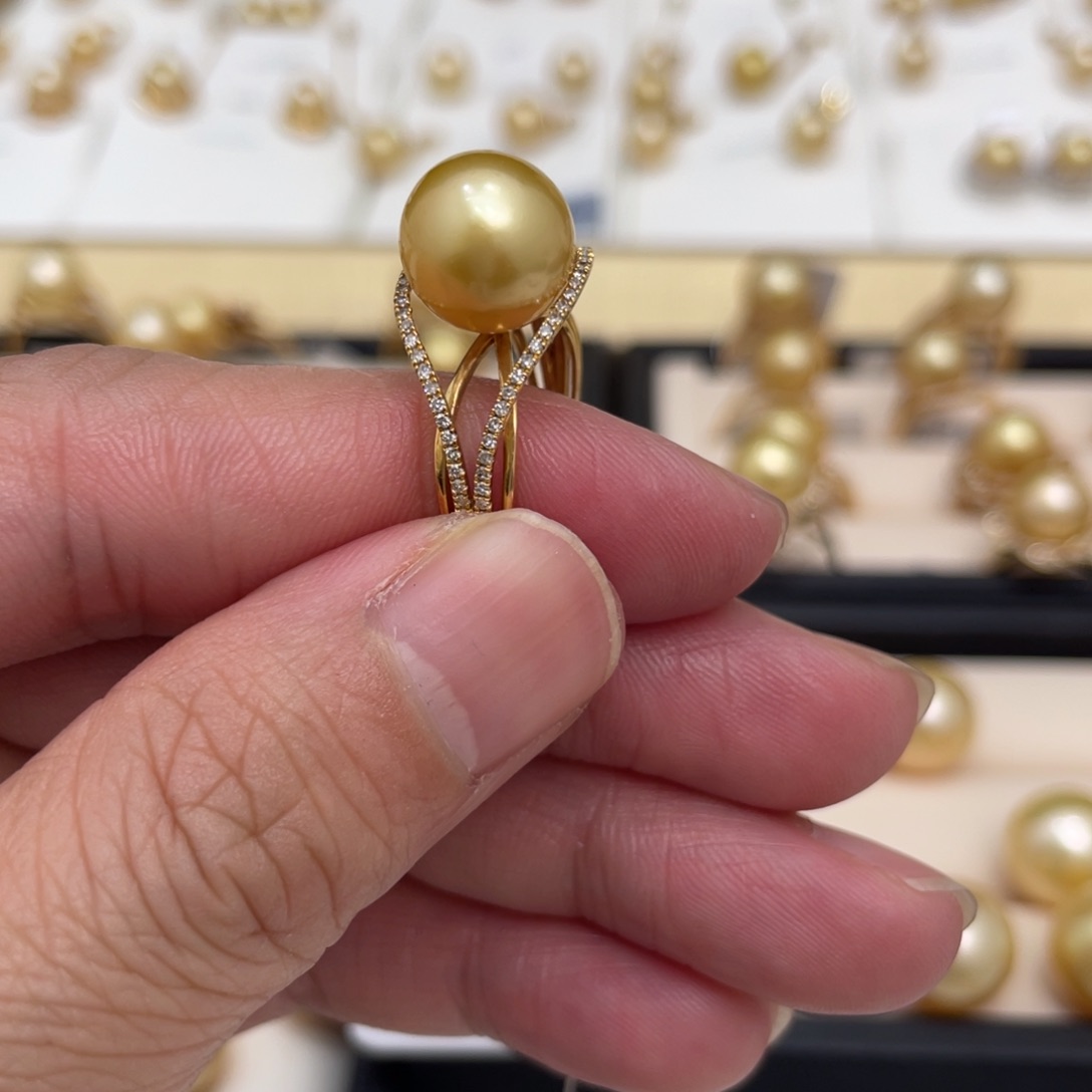 海水珍珠戒圈18K金镶嵌虹*