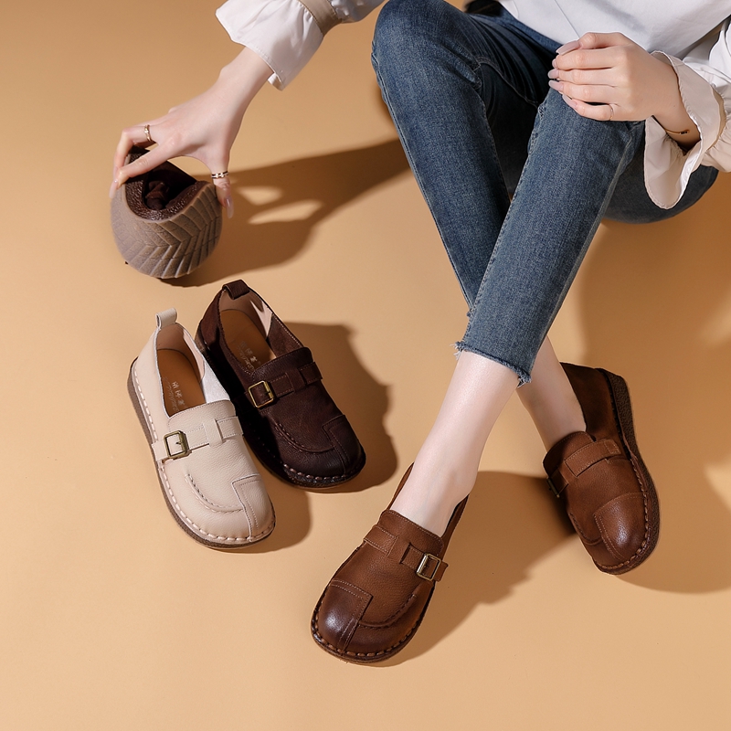 2025春夏新款真皮牛皮软底防滑耐磨妈妈鞋平底一脚蹬单鞋女鞋1701