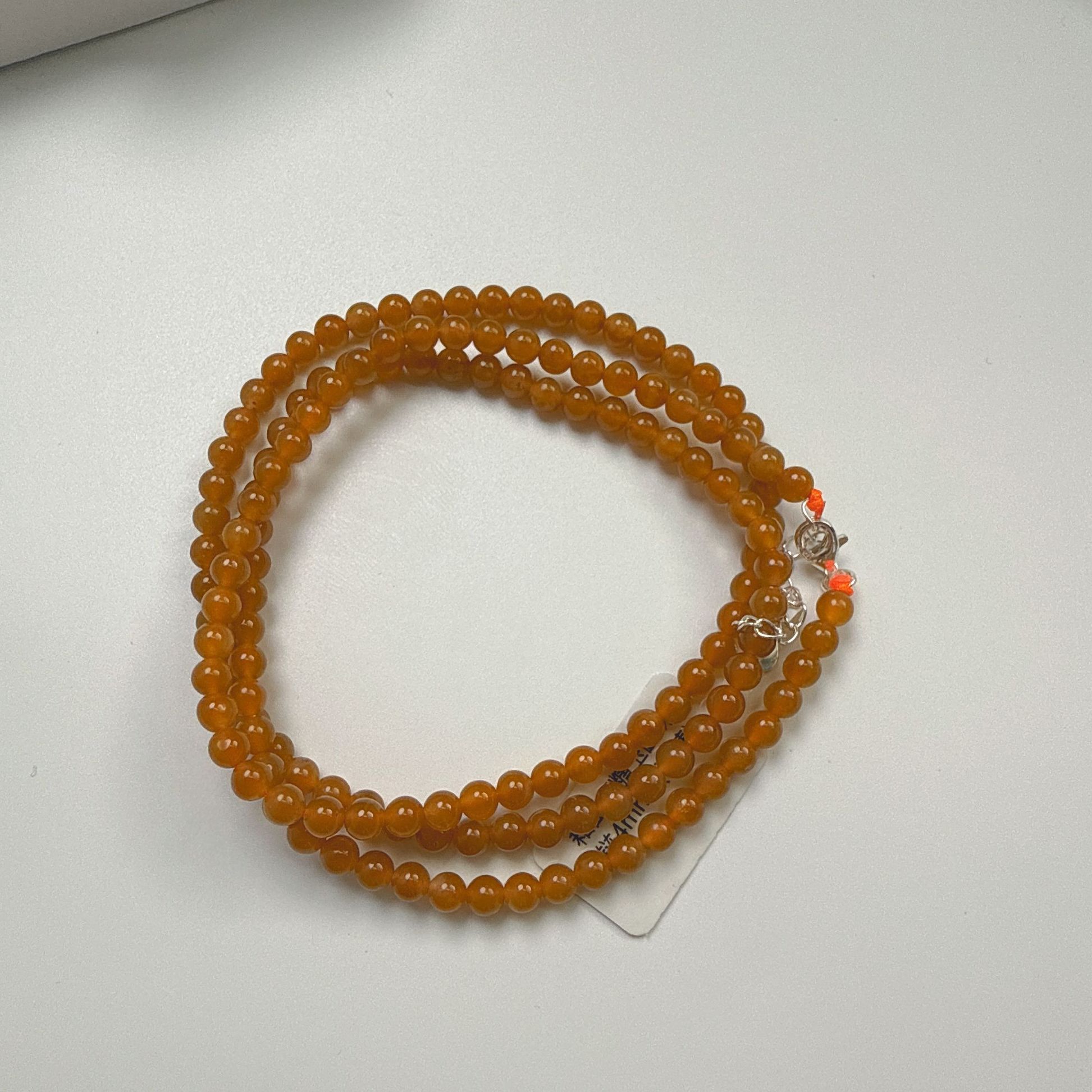 和田玉糖玉圆珠长链4mm（浓糖）