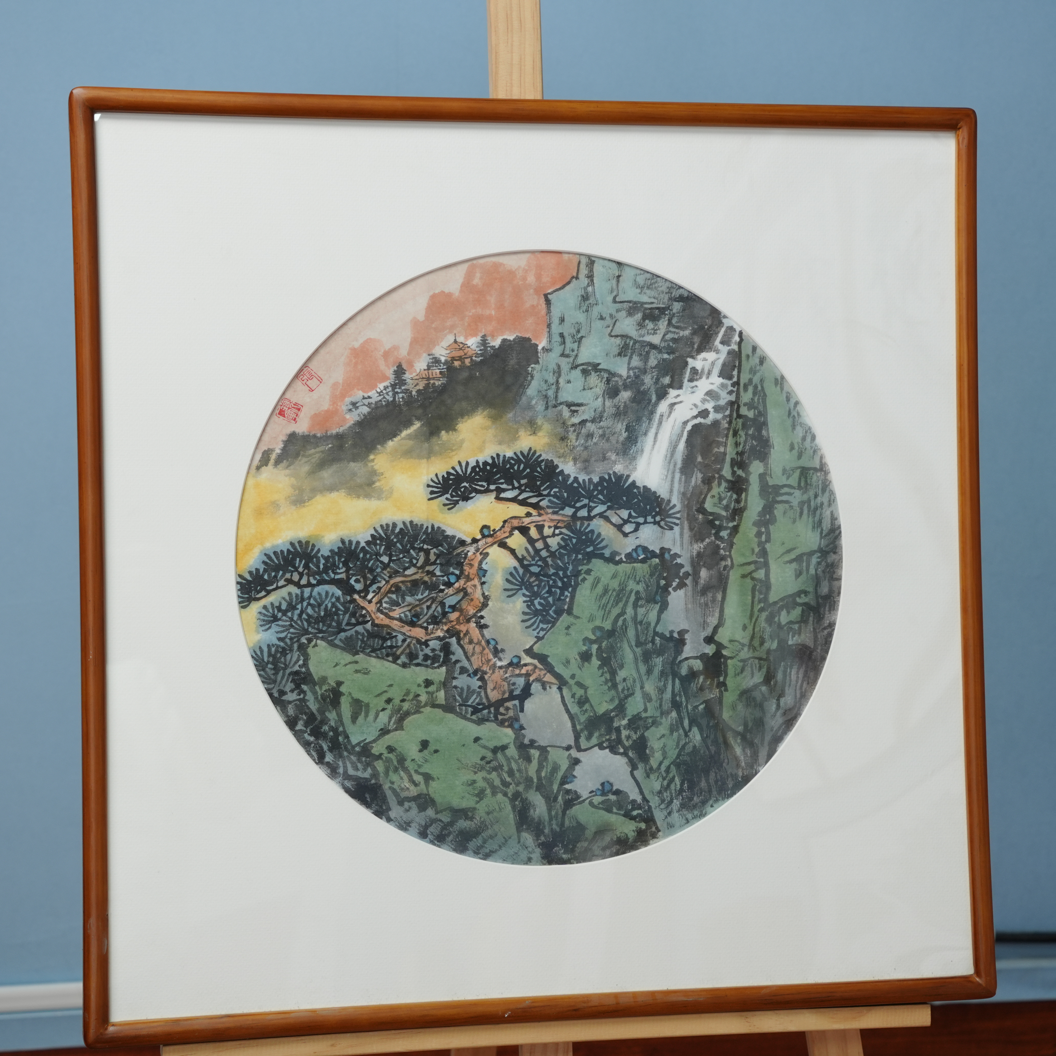 张现军作品《山水斗方/3个构图》纯手绘装裱完成发货62*62厘米