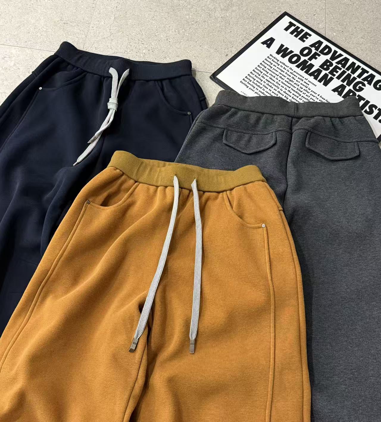 8380款保暖休闲裤运动裤秋冬高腰厚款松紧腰弯刀裤Y