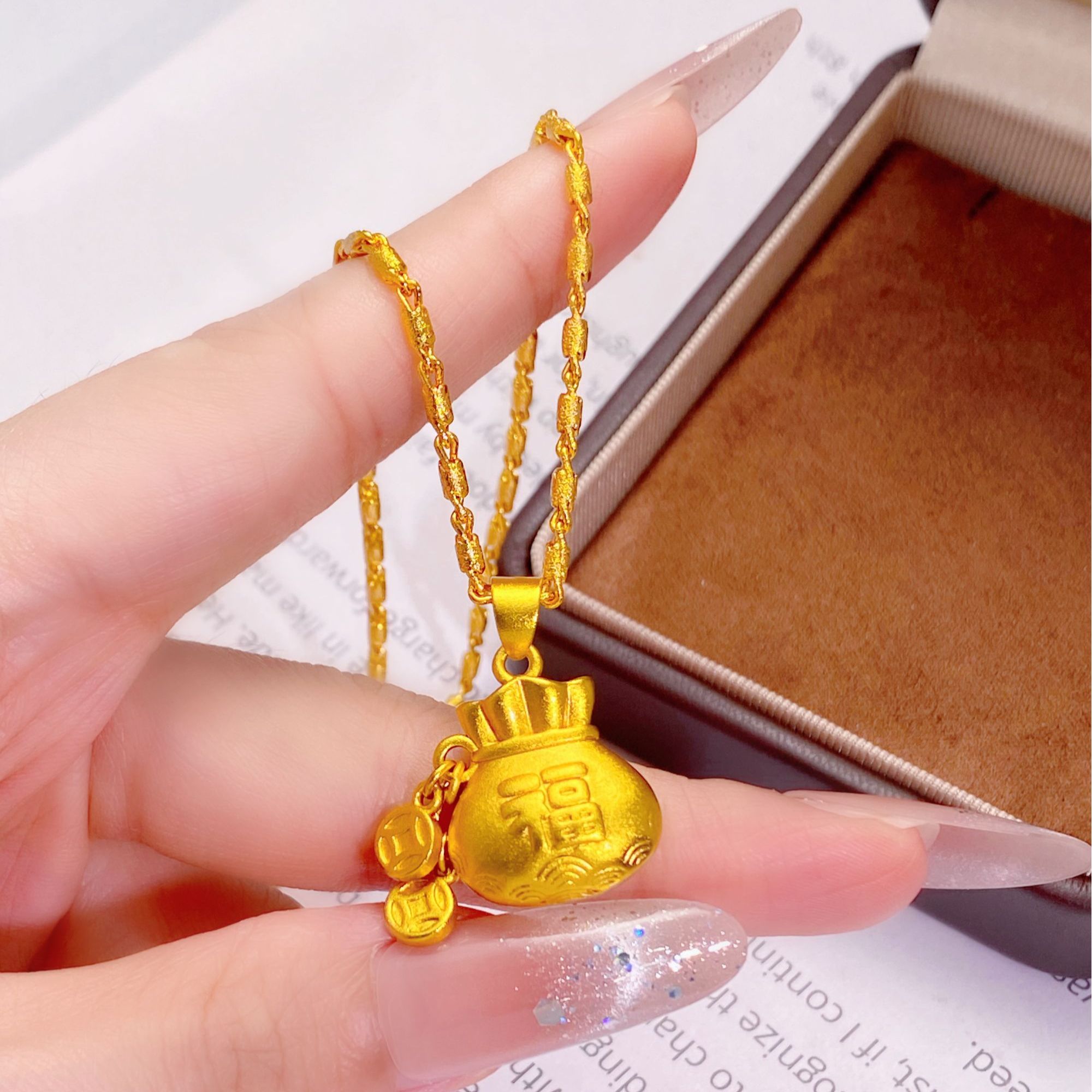 福韵天玺 铜合金项链 《韵系列》钱币福袋节节高链项美素