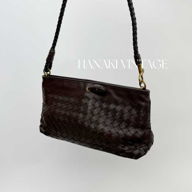 95新 BOTTEGA VENETA/葆蝶家 花绮二店/BV棕编织麻将单肩包/95新