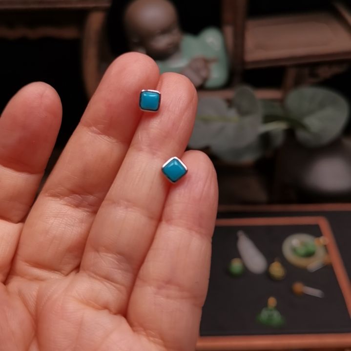 南红玛瑙耳饰银S925镶嵌小**?原矿绿松