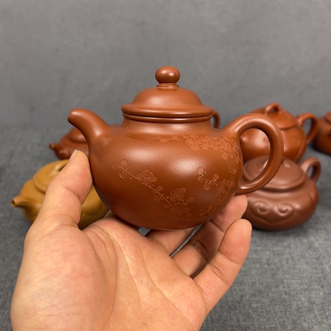 方***间紫砂茶壶掇球200ml红皮龙