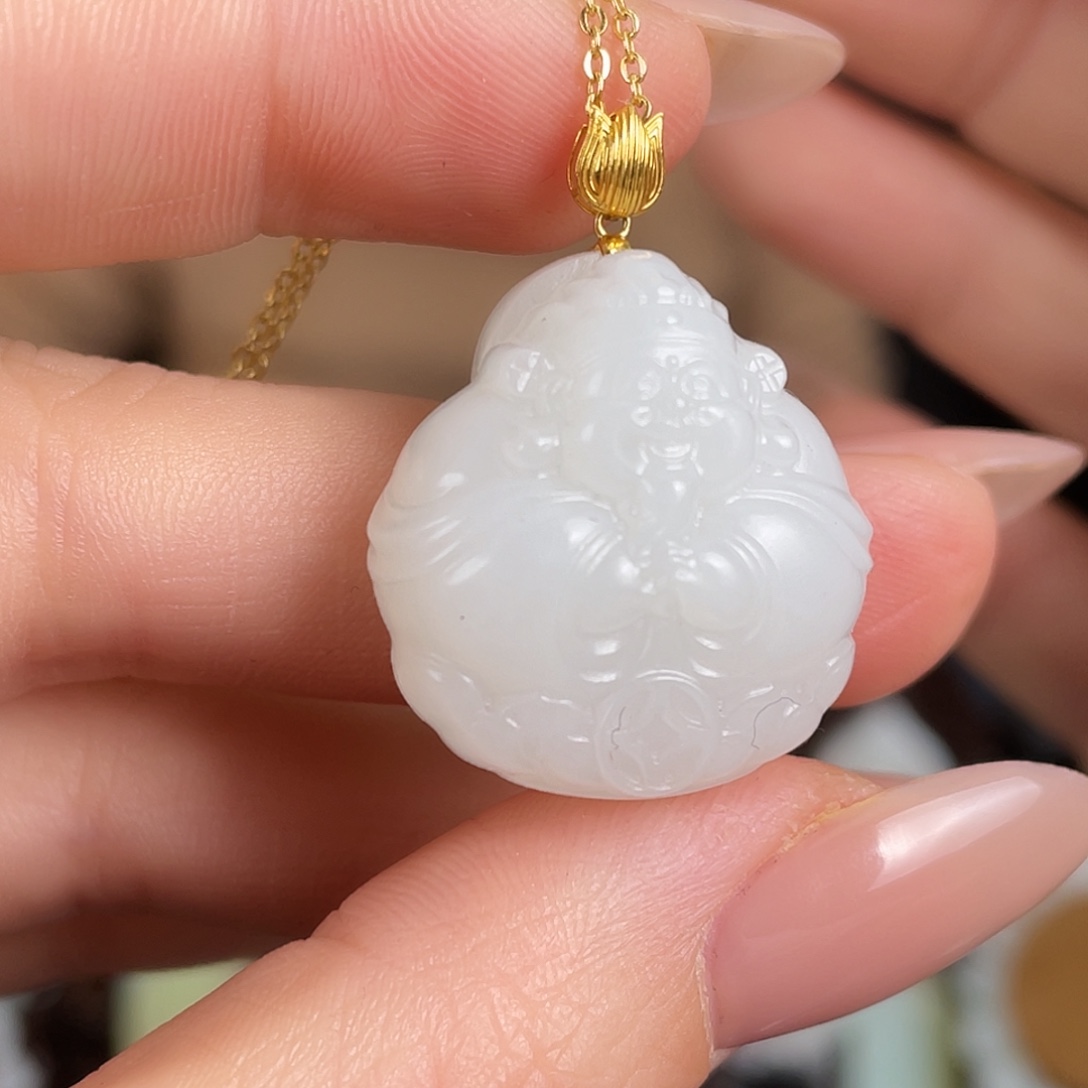 和田玉18K金镶嵌颈饰定制发货