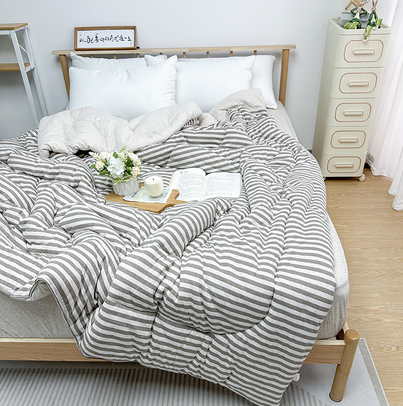 【特价】天竺棉咖色条秋冬被加厚免被套可机洗裸睡新疆棉针织单双人