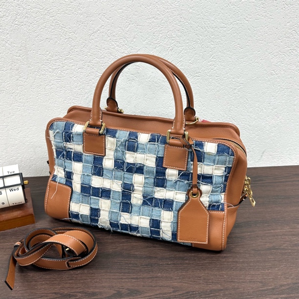95新 LOEWE/罗意威 秀款焦糖棕编织35Amazona斜挎包单肩124304