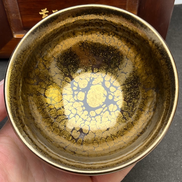 建阳建盏陶瓷茶杯省级非遗黄美金金油滴纯手工原矿铁胎主人杯盏杯