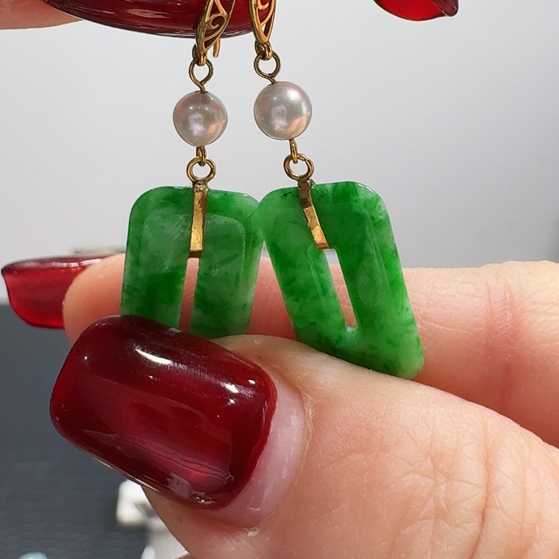 翡翠耳饰18K金镶嵌耳饰