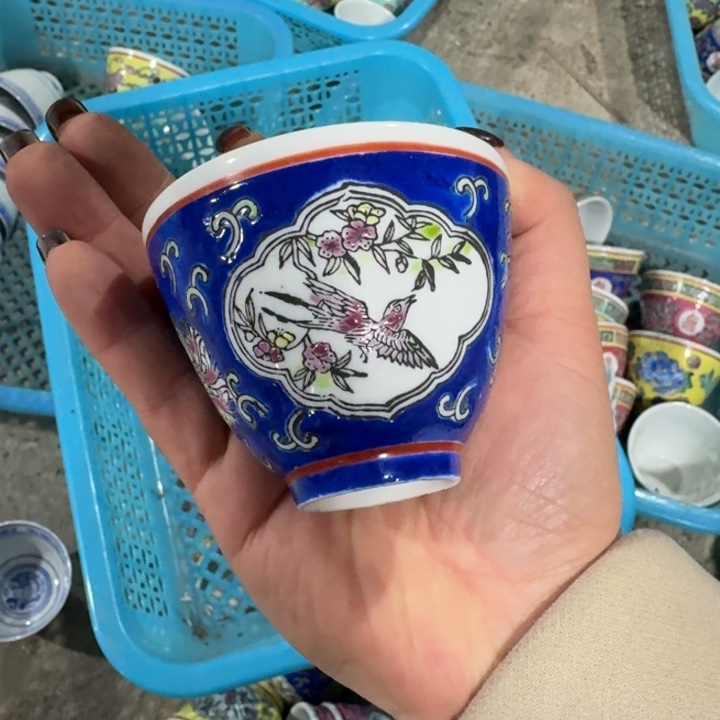 摆件蓝枝上鸟鸣杯