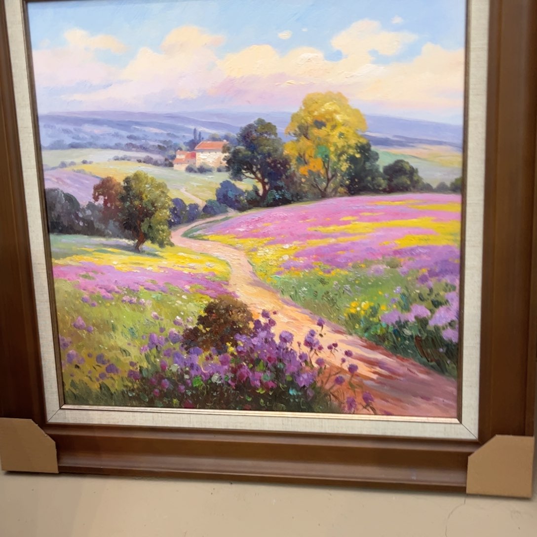 油画恭****》花海手绘油画带实木框66×66