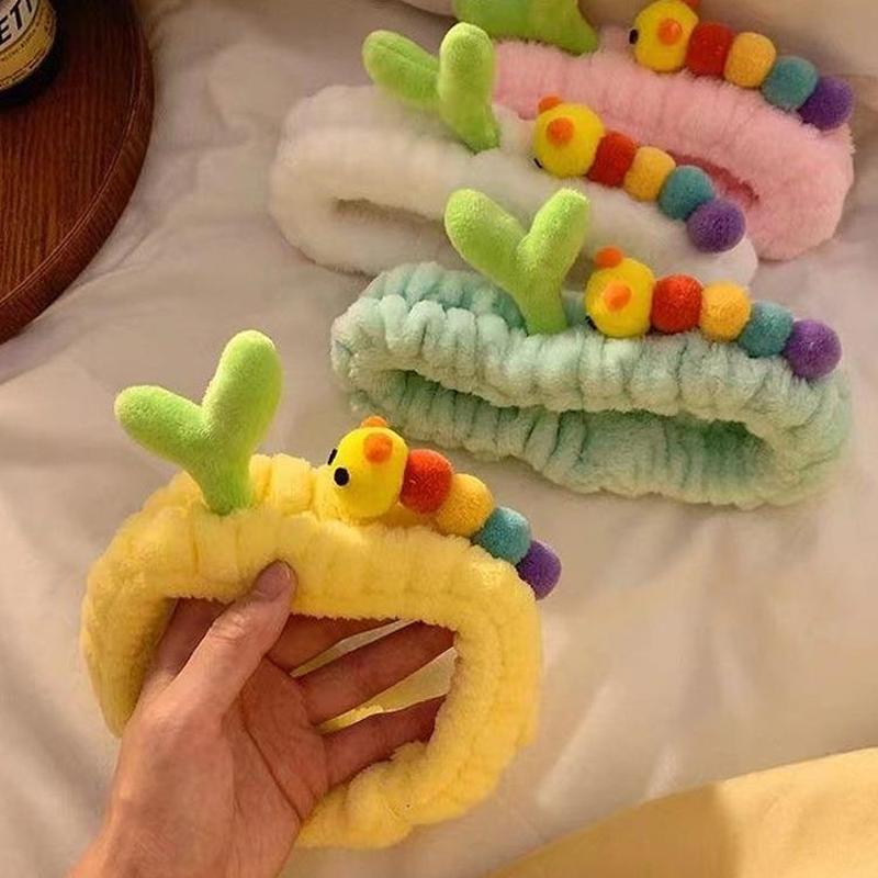 糖果色发饰毛毛虫速干洗脸发带女森系原创日韩风化妆敷面膜毛绒束