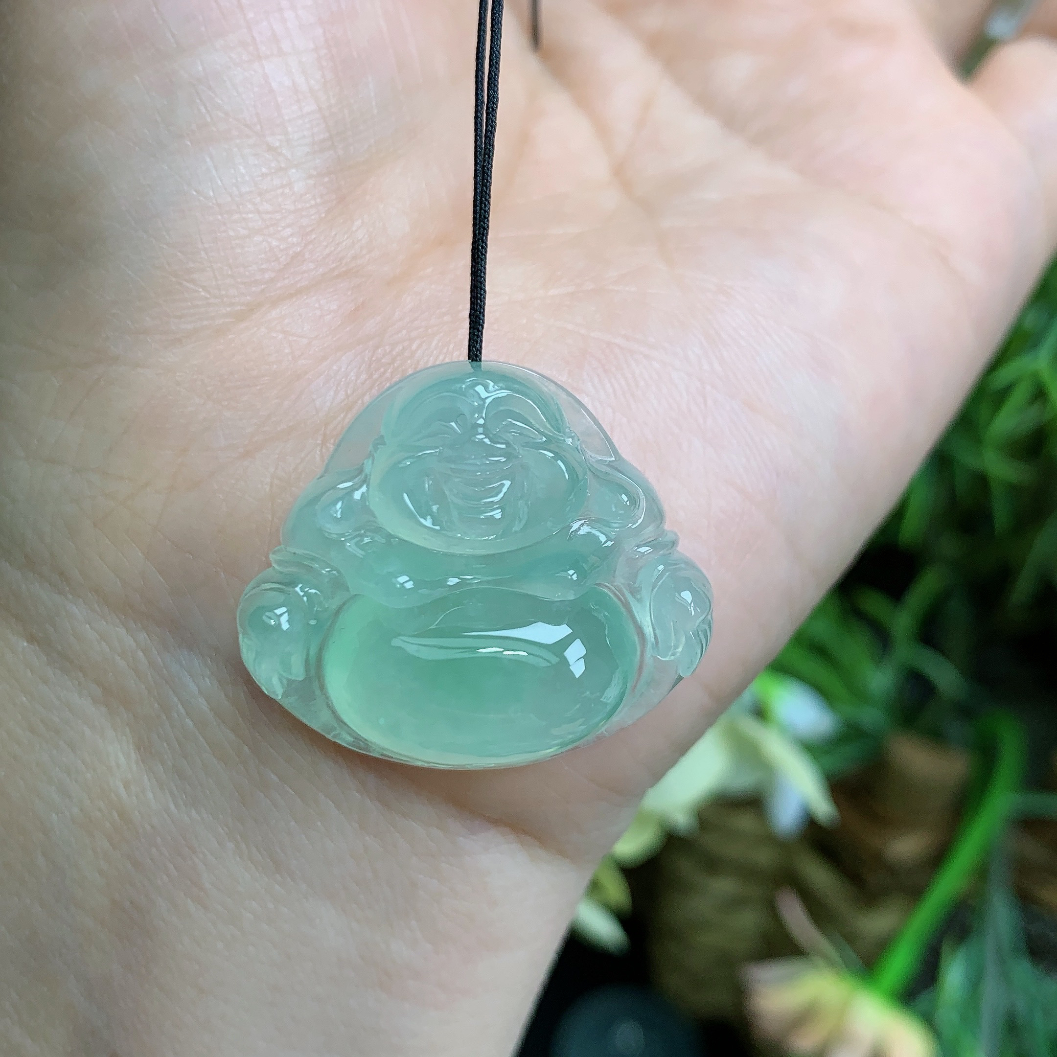 缅甸天然翡翠a货玉石冰种起胶晴绿饱满佛公吊坠东尺寸24.2/28/8.9