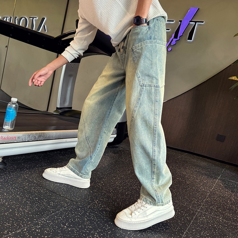 高端复古宽松做旧牛仔裤男士潮牌裤子2024新款春秋季重磅牛仔男裤