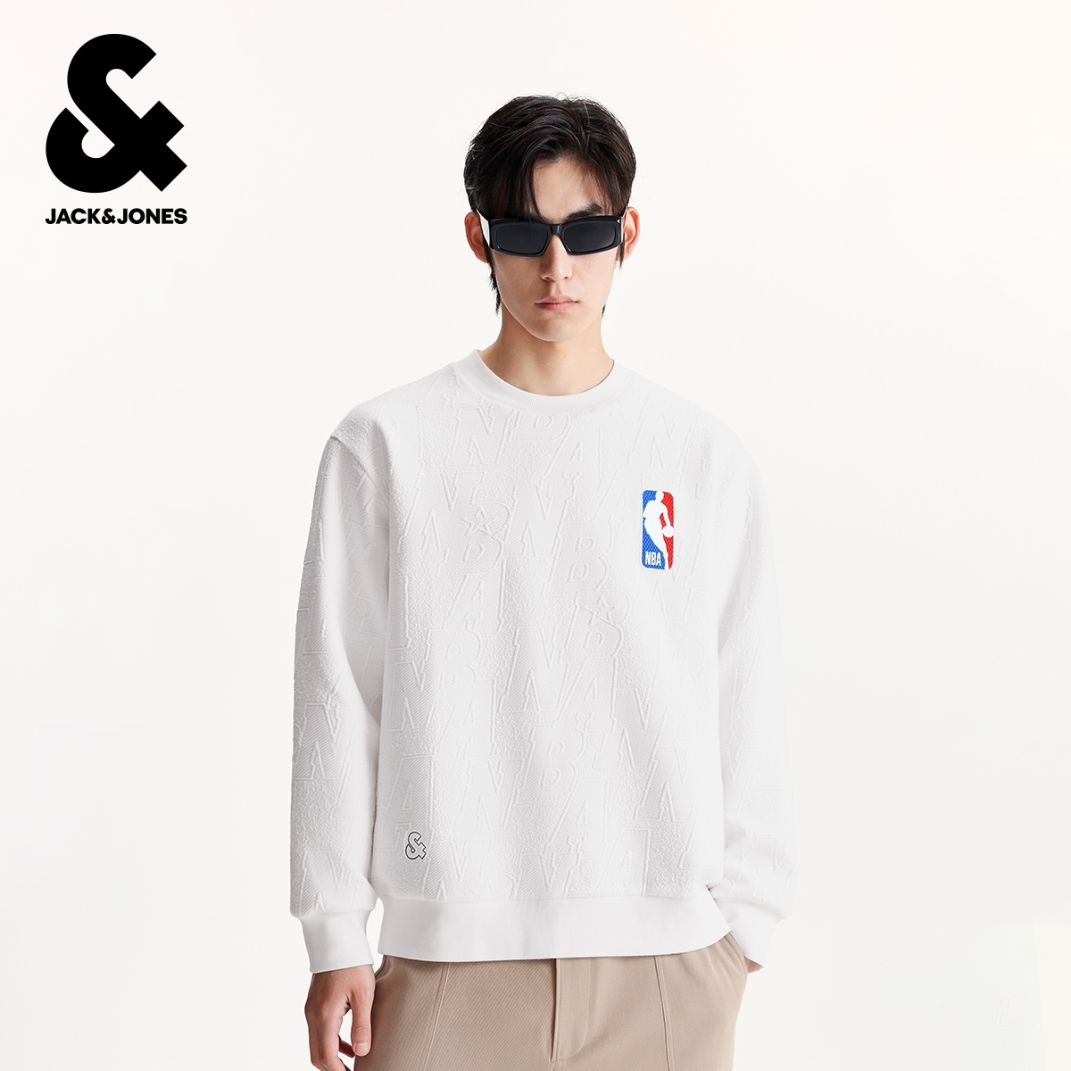 【NBA联名】杰克琼斯男士卫衣满印运动宽松圆领休闲潮流高级感男装