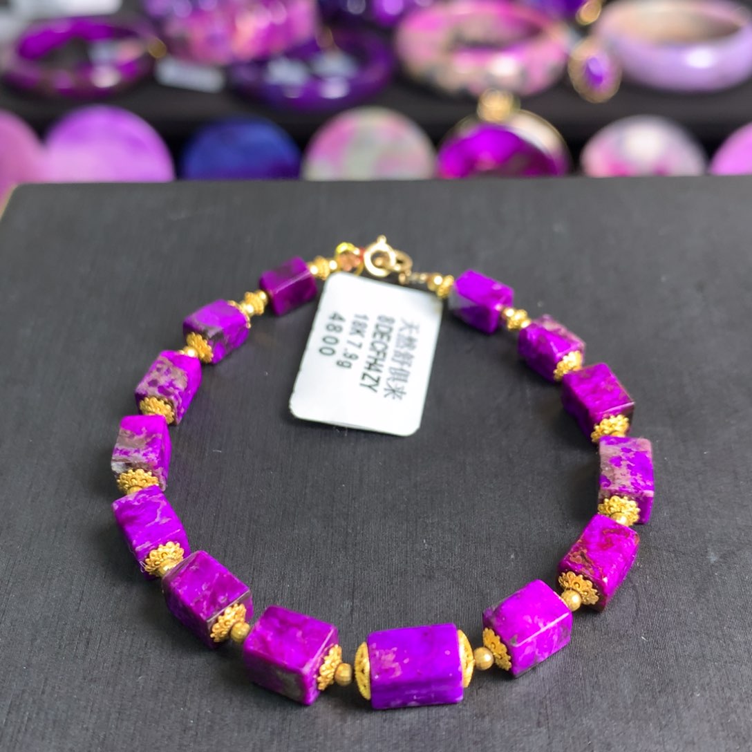 苏纪石（舒俱来）红丝绒手链18K金镶嵌