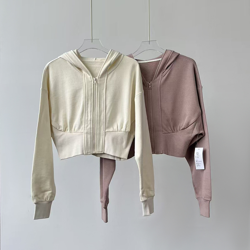 036女士春秋季连帽短款瑜伽服上衣运动卫衣外套