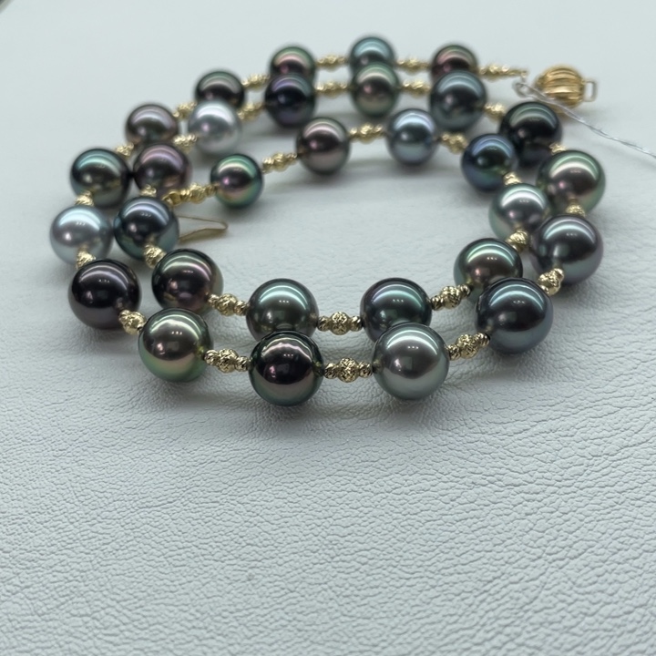 18K金镶嵌项链海水珍珠大溪地8-9m m