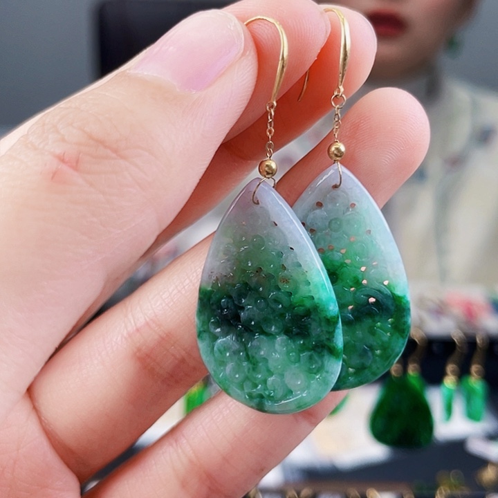 翡翠耳饰18K金镶嵌饰品