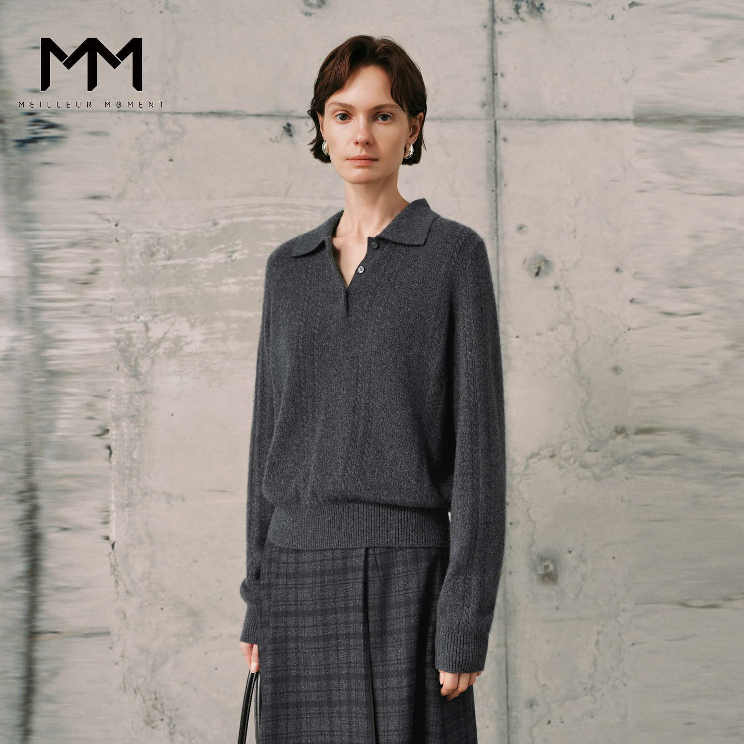 【服饰专属】MM麦檬羊毛羊绒毛针织衫毛衣polo领25冬新款5GA133641