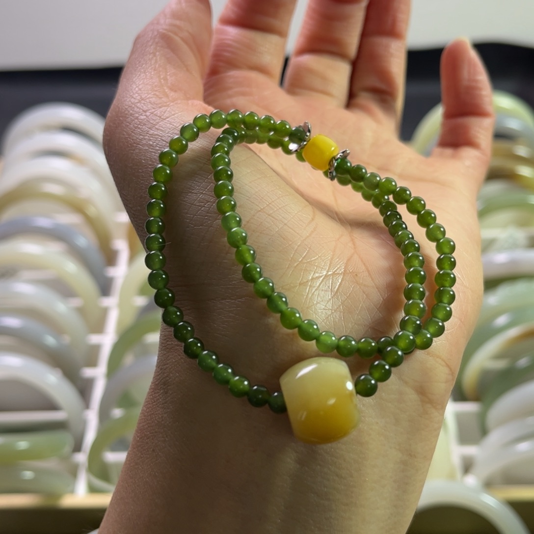 和田玉（碧玉）两圈手链未镶嵌