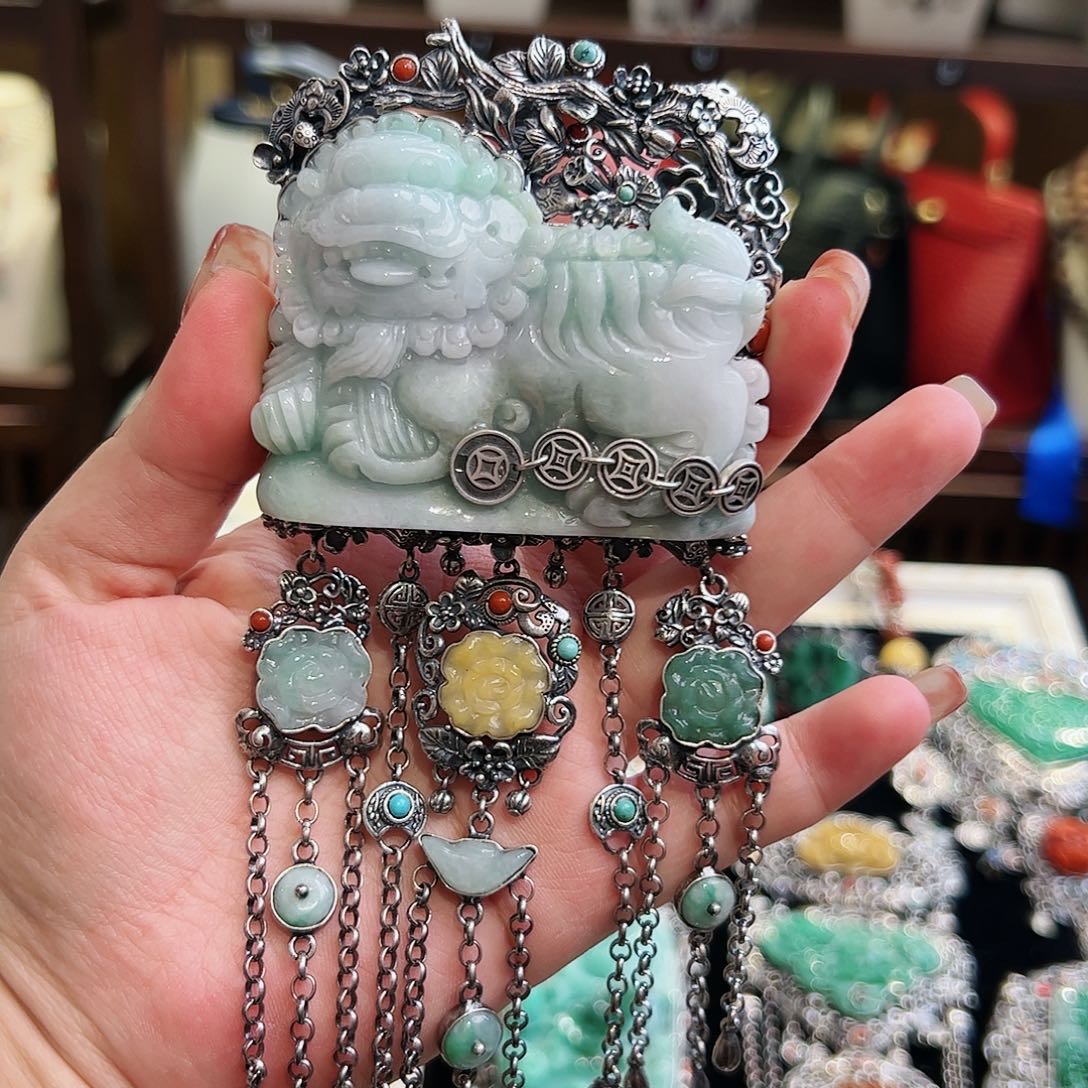 翡翠颈饰银S925镶嵌古风