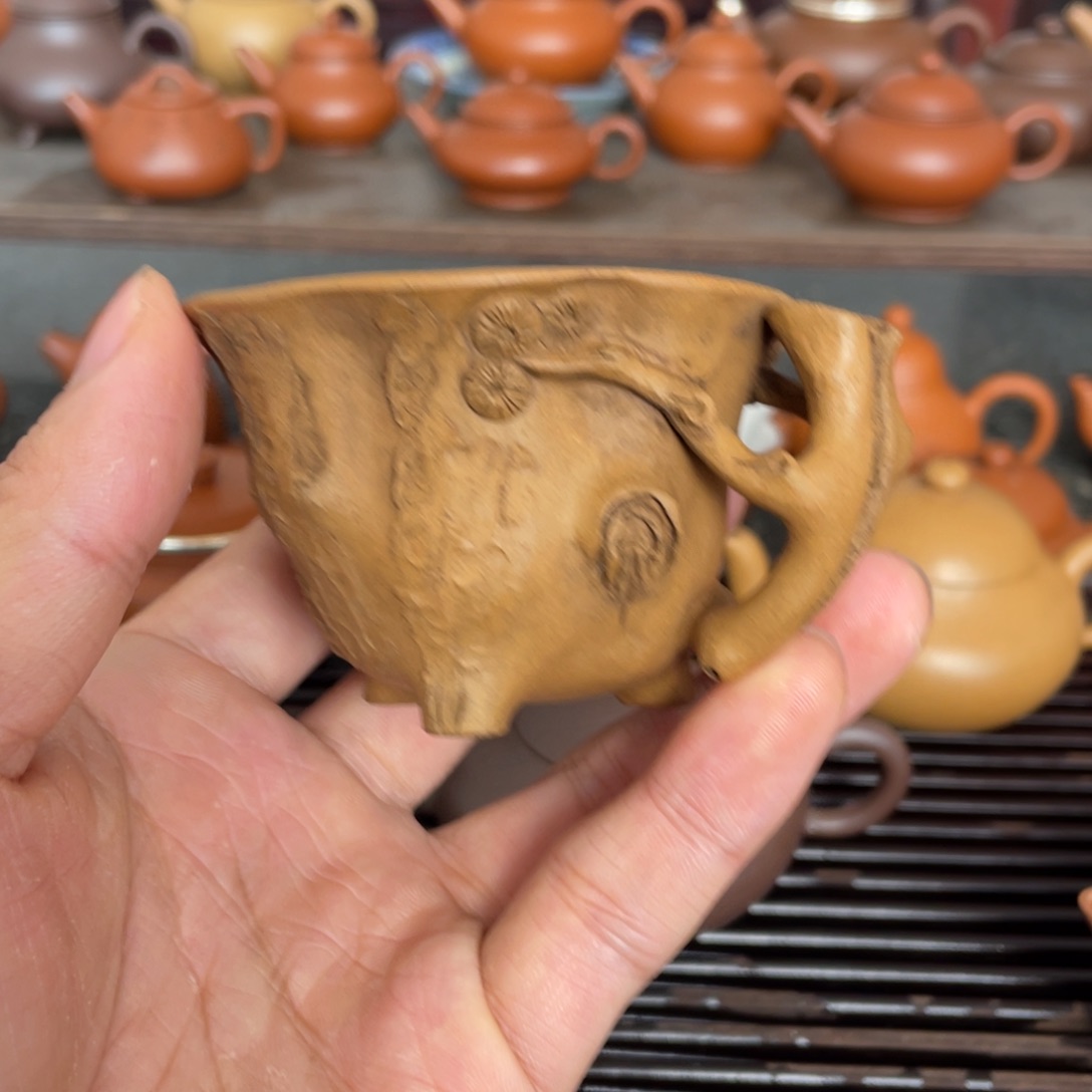 紫砂茶壶段泥松桩杯80毫升