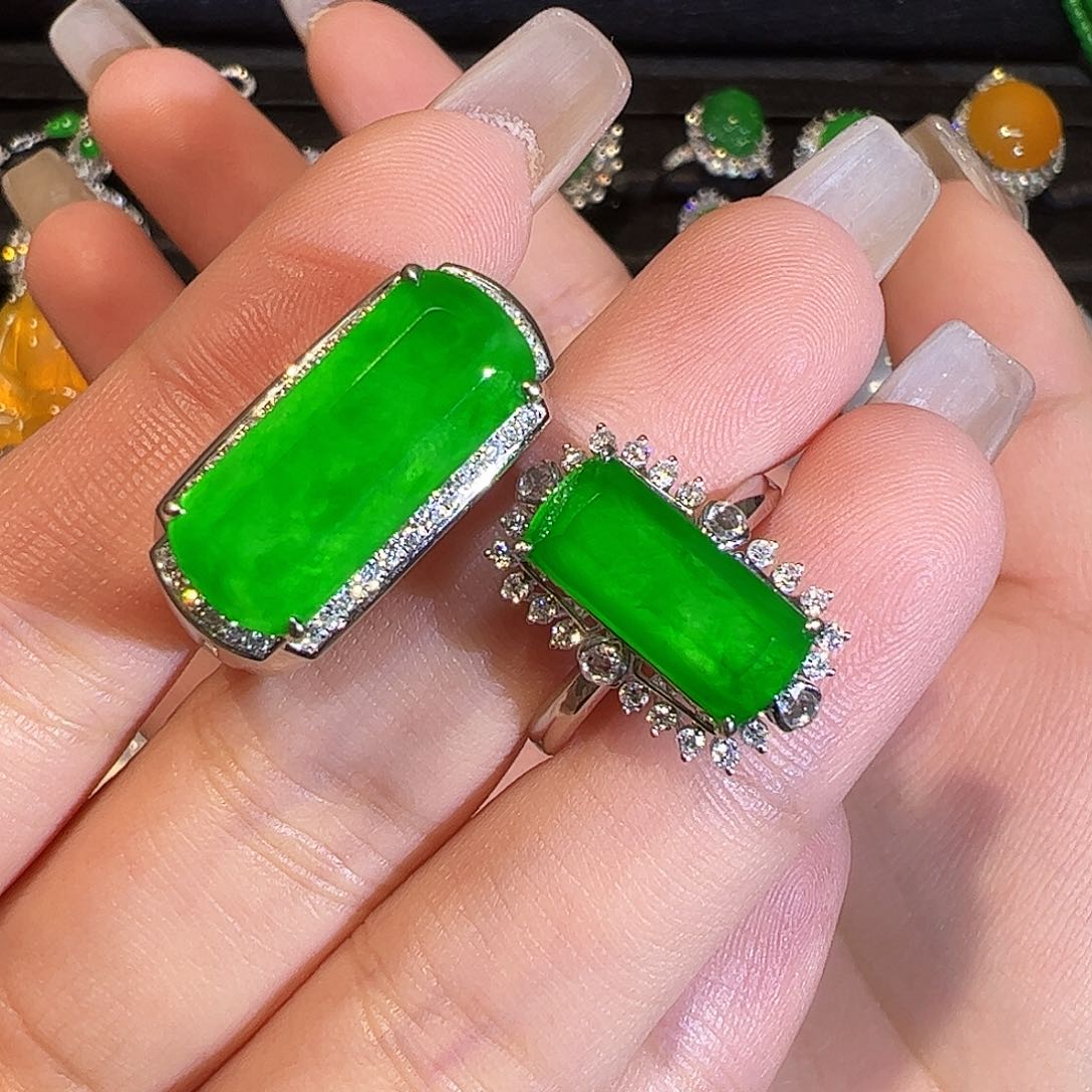 翡翠戒指18K金镶嵌情侣款马鞍