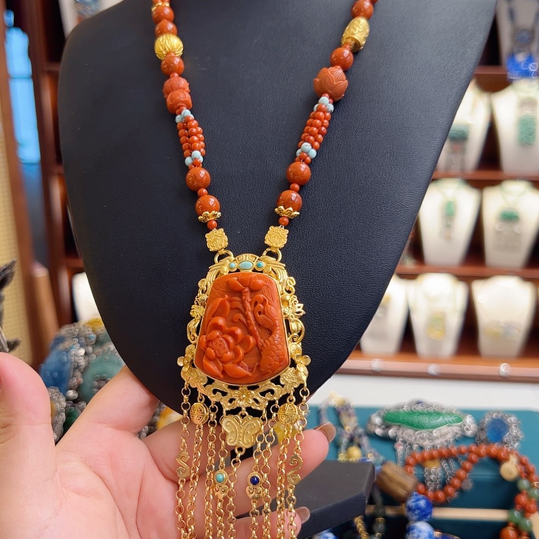 玛瑙银S925镶嵌颈饰国风