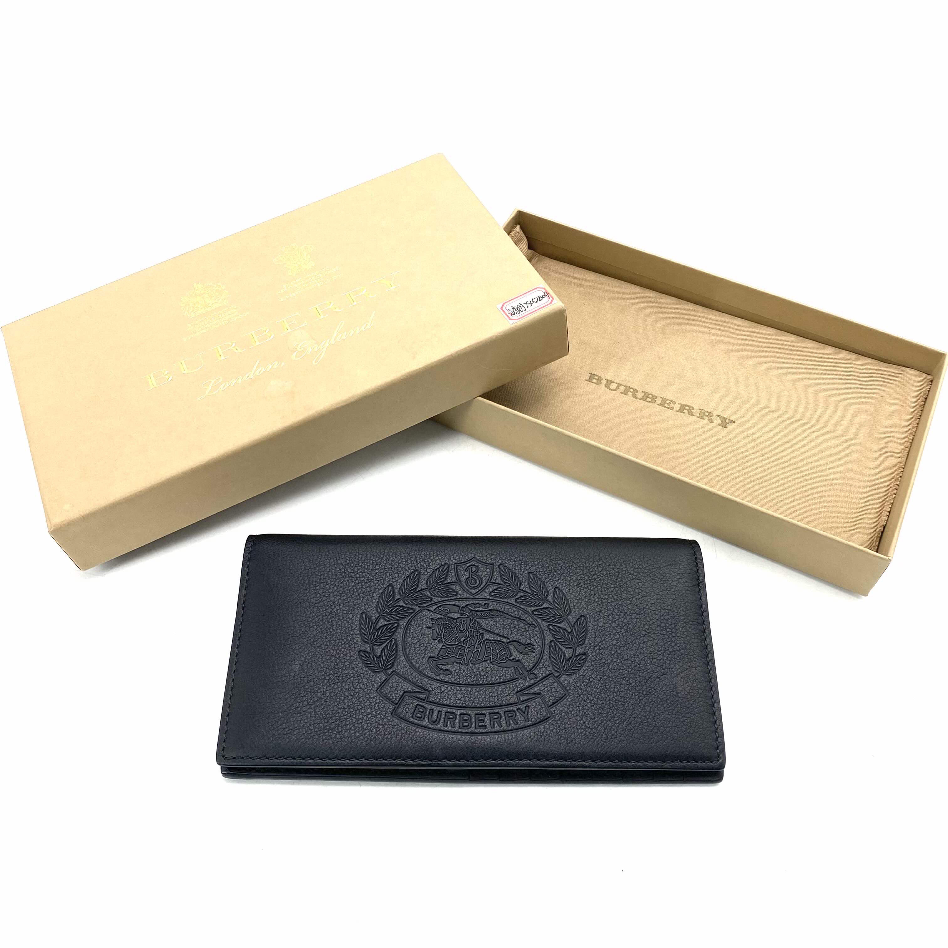 99新 BURBERRY/博柏利 未使用黑色全皮长款对折钱包尺寸19/10男包