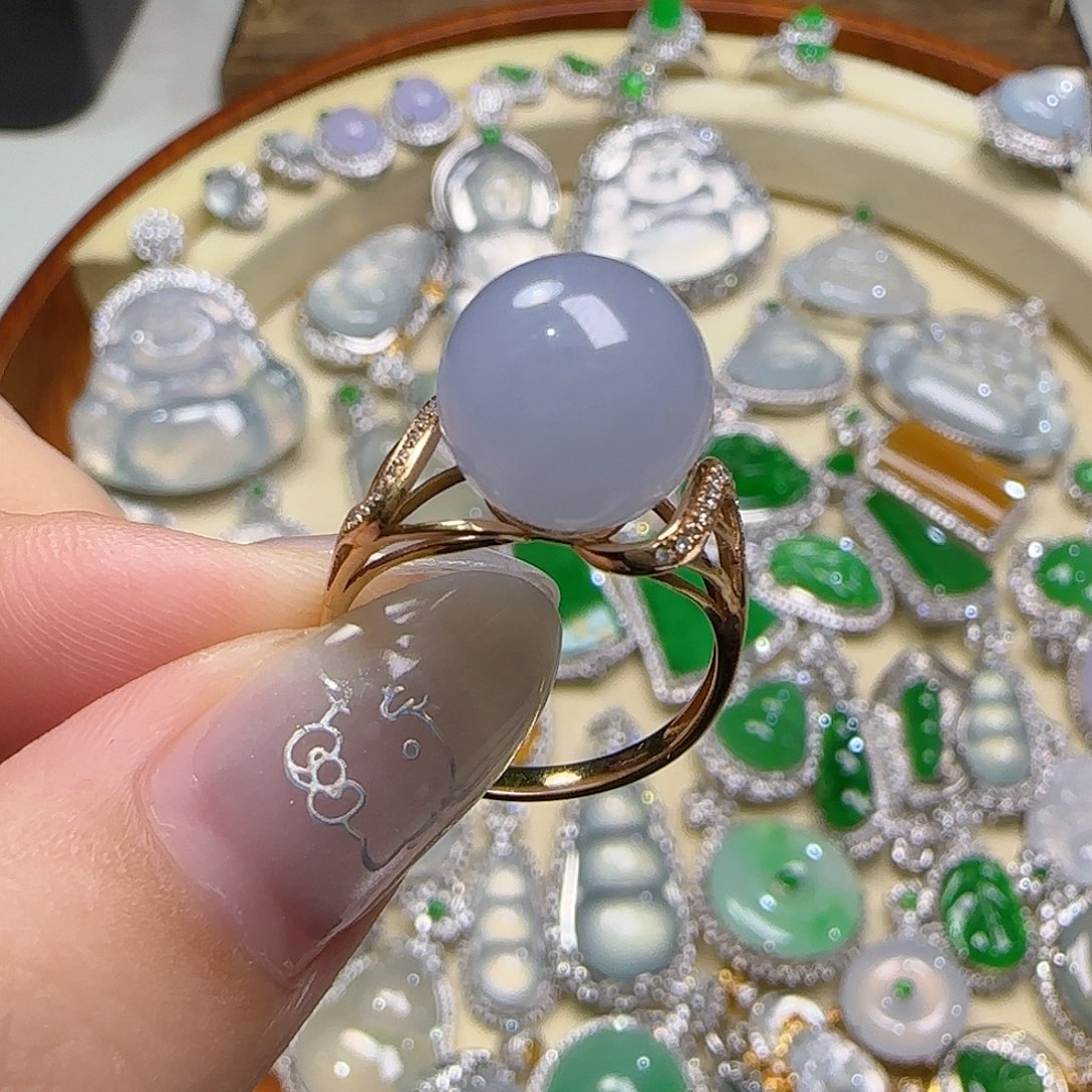 翡翠戒指18K金镶嵌竹****…天然翡翠