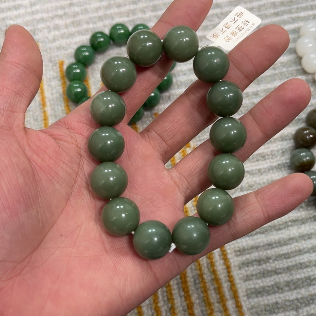 和田玉手链未镶嵌纯天然新疆和田玉若羌青黄口16mm