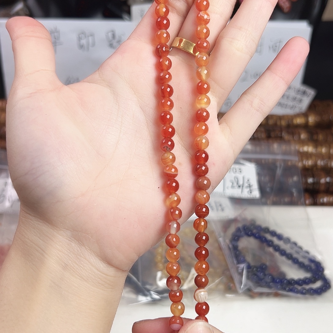 玛瑙/玉髓合金珠宝半成品h704 6.4m 蚕丝玛瑙一条