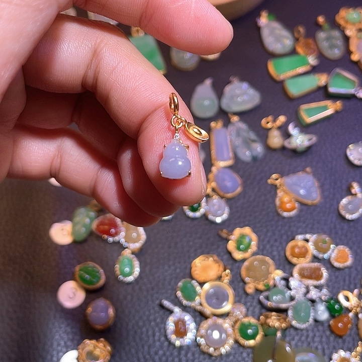 水***美翡翠银S925镶嵌吊坠(不含链)天然翡翠