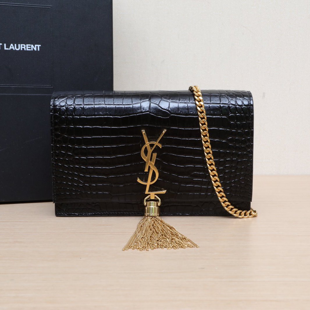 99新 YSL/圣罗兰 小花双双 KATE Woc 鳄鱼压纹 流苏 单肩包