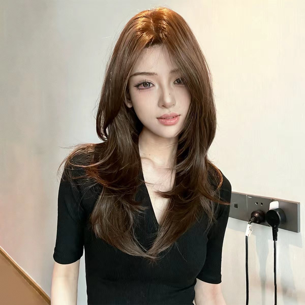 栗棕色自然高层次大蕾丝进口丝新工艺超轻假发女头套