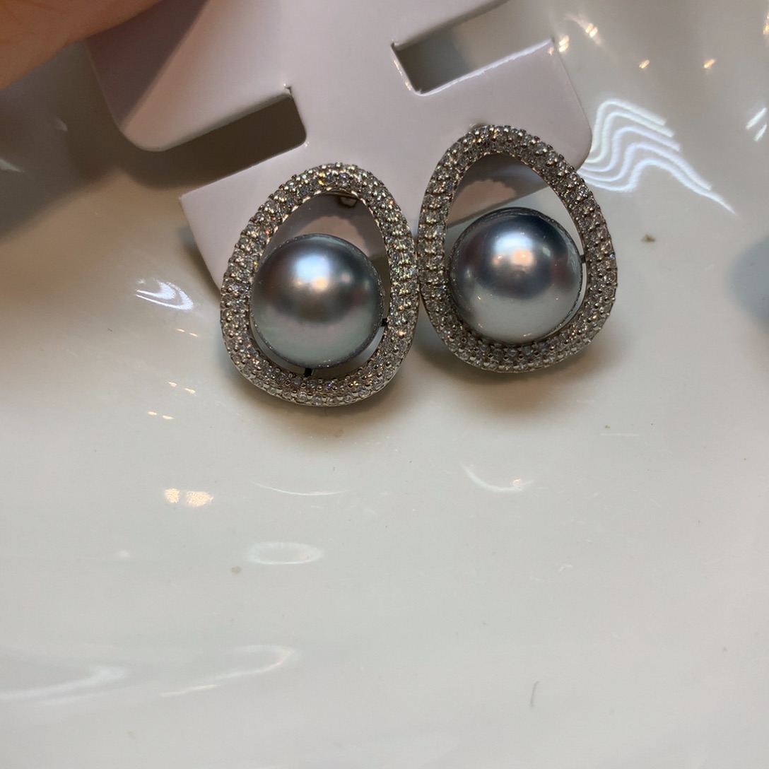 海水珍珠耳饰银S925镶嵌