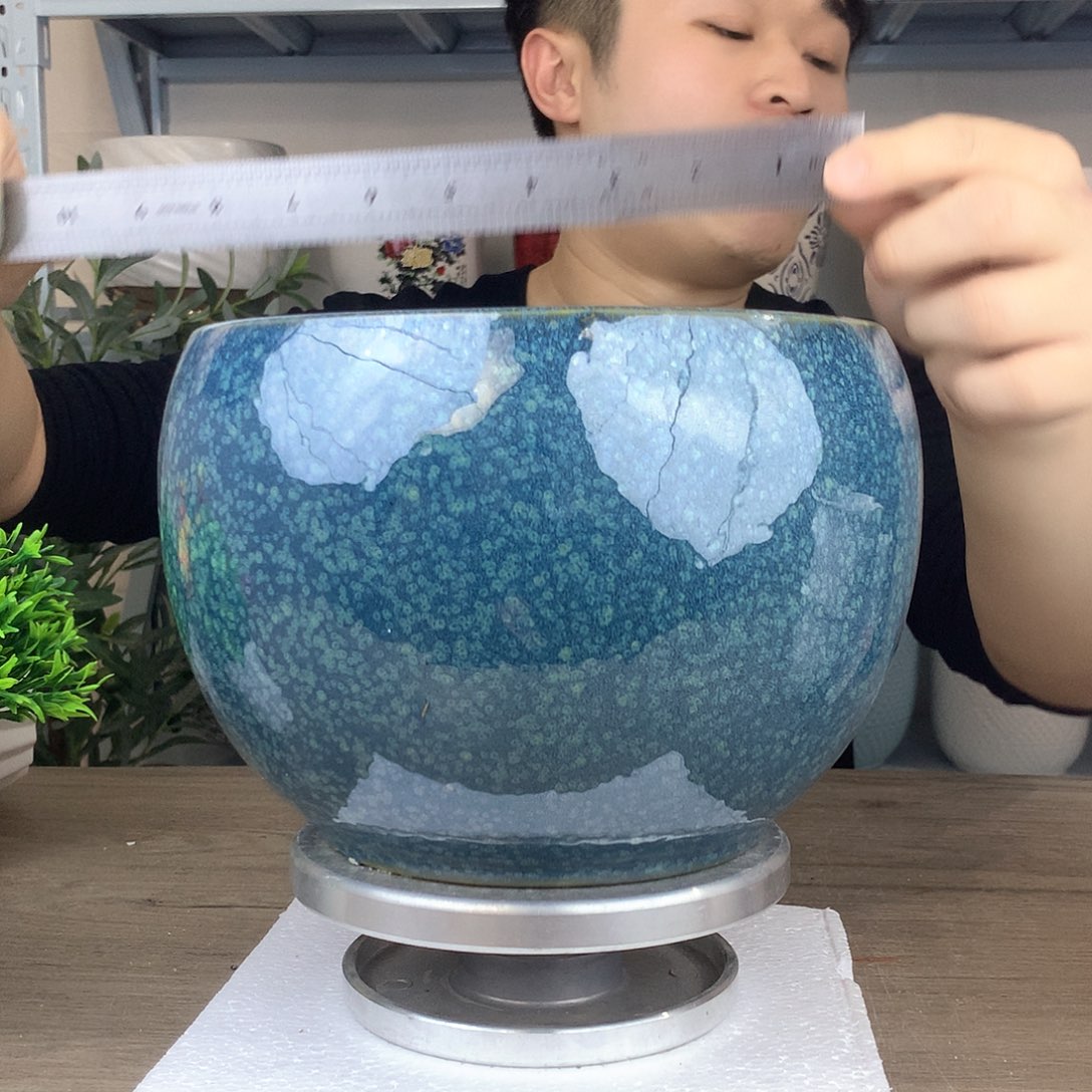 红陶微瑕/蓝色斑点纹理大花盆19x16一个花盆