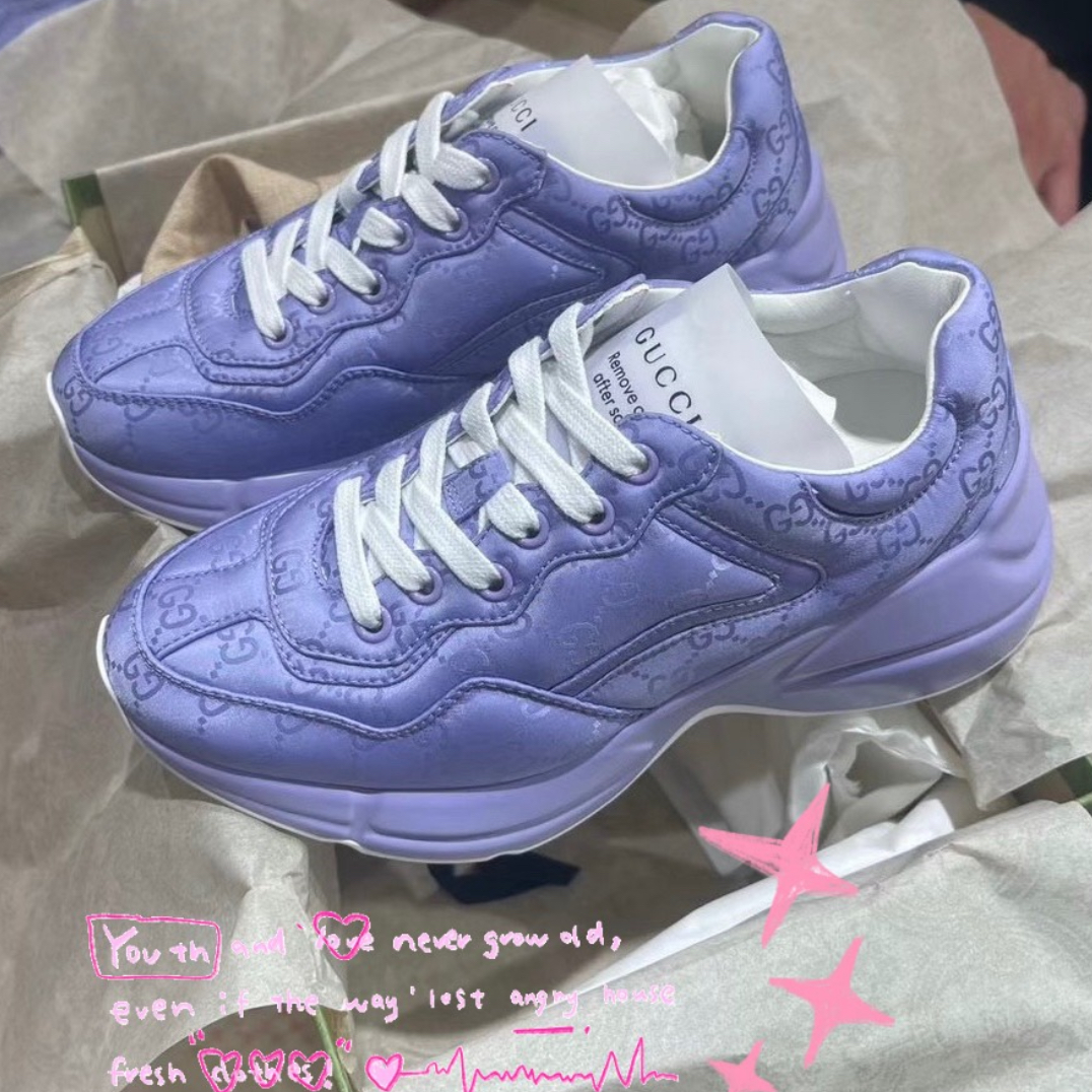 未使用 GUCCI/古驰 女鞋 紫色满印老花布面厚底时尚老爹鞋 多尺码