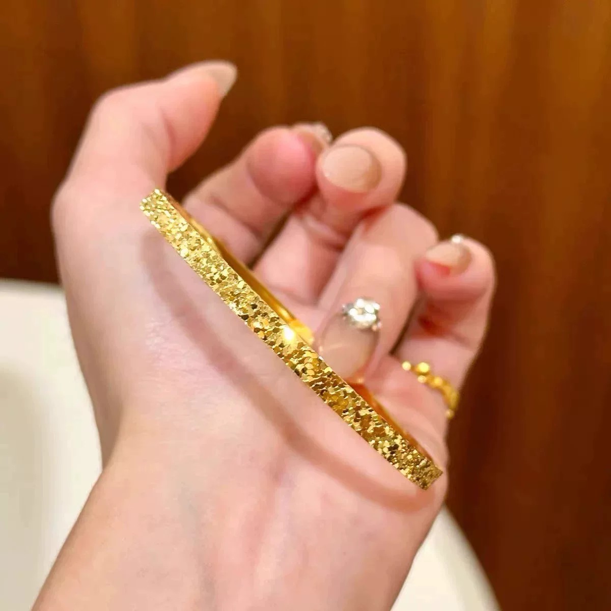 足银手镯  碎冰冰手镯亮面精致时尚轻奢款小众高级手环