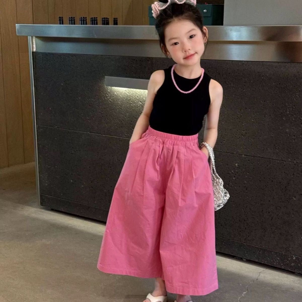 女童夏季新款套装洋气背心女宝宝宽松阔腿裤无袖上衣两件套