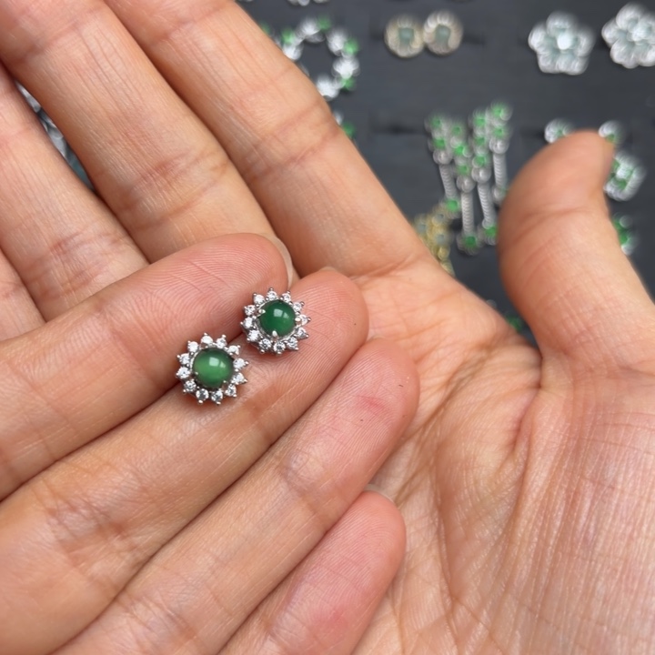 翡翠银S925镶嵌耳饰