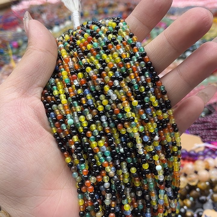 玛瑙/玉髓未镶嵌珠宝半成品一条3mm左右多宝玛瑙