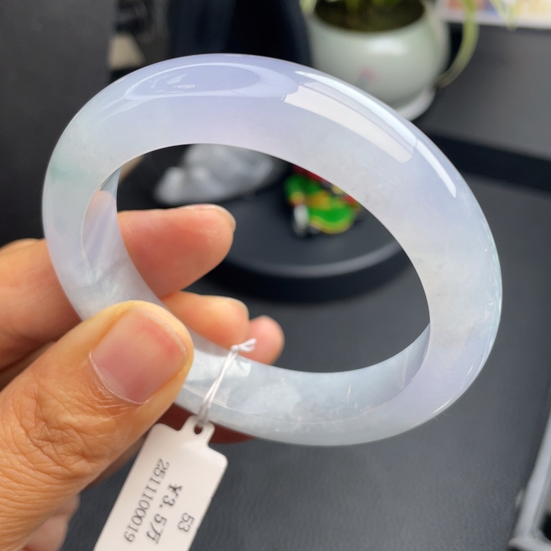 翡翠未镶嵌手镯53正圈翡翠正冰蓝紫