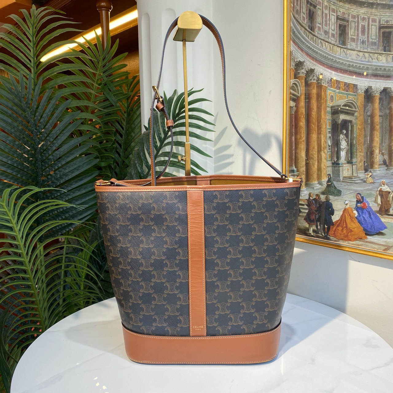 95新 Celine/思琳 多宝二奢/80538/中号老花水桶 20年