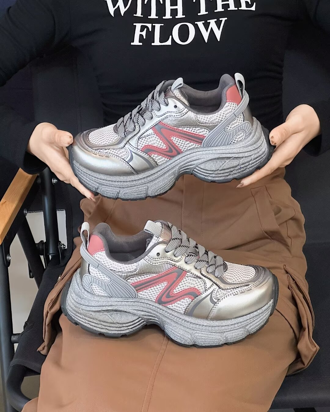 吸膜底老爹鞋女2025春季新款网状透气厚底增高休闲学生运动鞋5CM