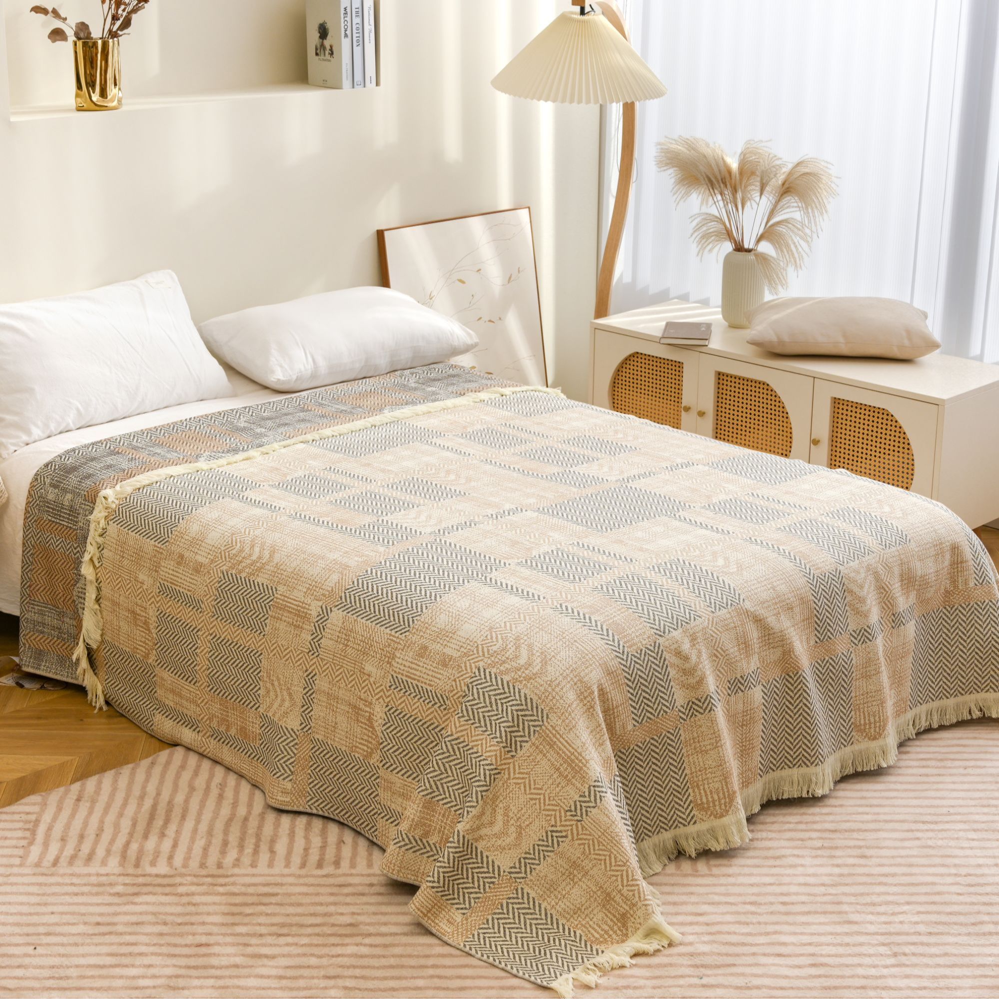 流苏云纹纯棉床盖 | Tassel Cloud Cotton Throw