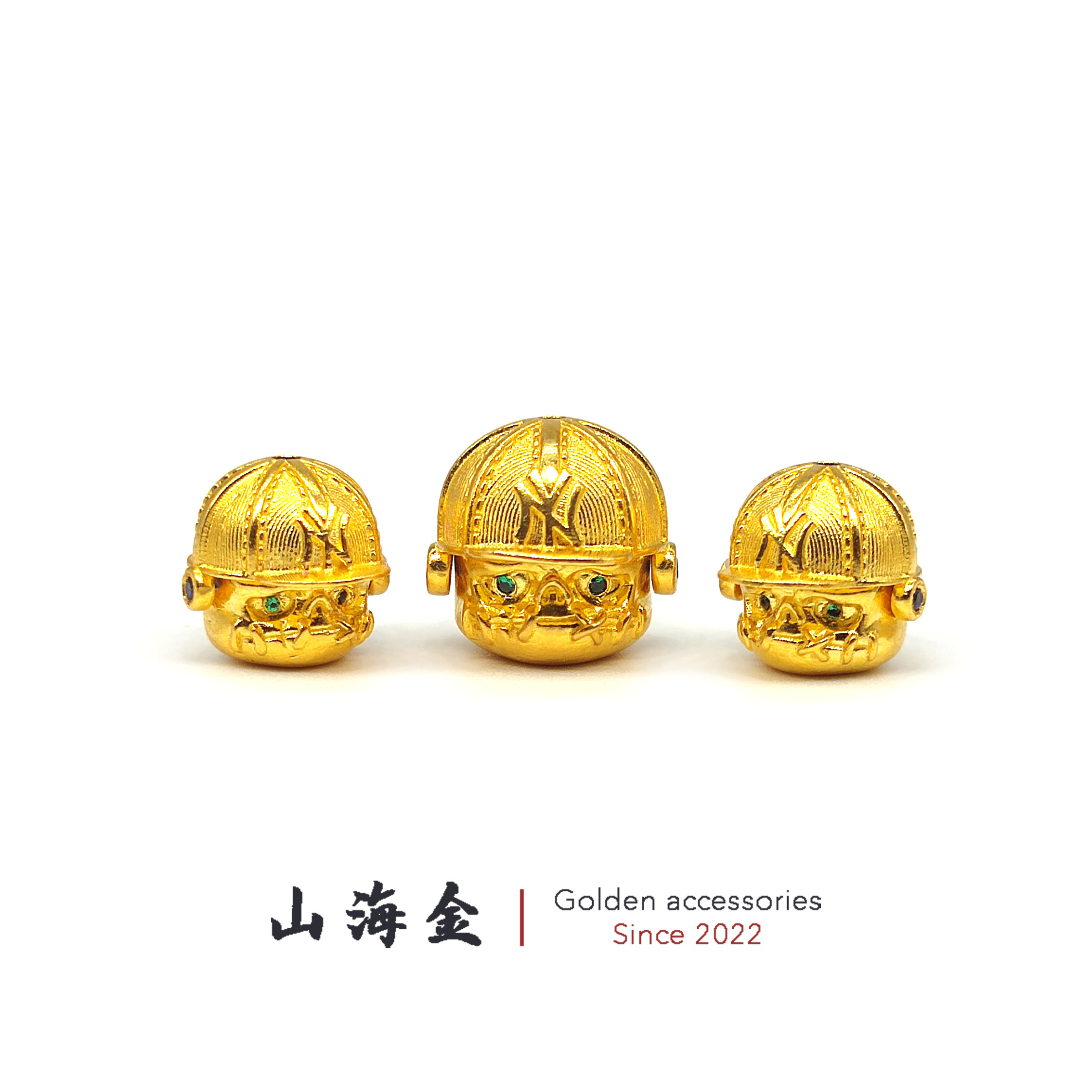 山海金 24K纯黄金999足金棒球帽阿呆隔珠文玩手串菩提DIY配饰